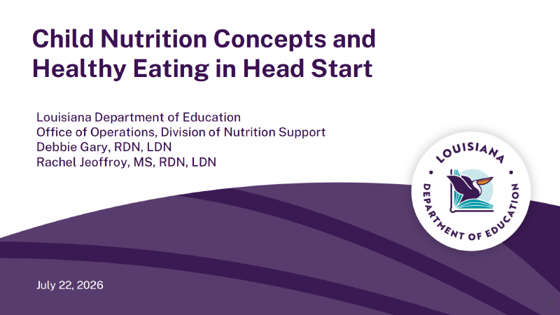 CACFP Child Nutrition Concepts for Head Start (July 22) Image